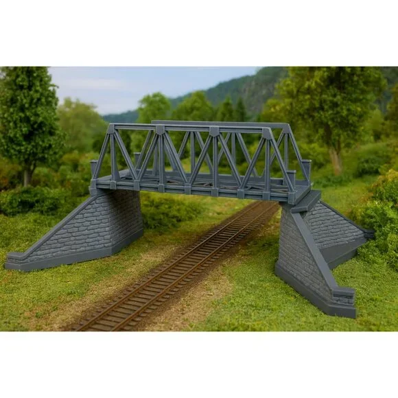 HO Scale 1:87 Steel Truss Bridge with Stone Abutments Model Train Railroad Scene - Picture 2 of 4